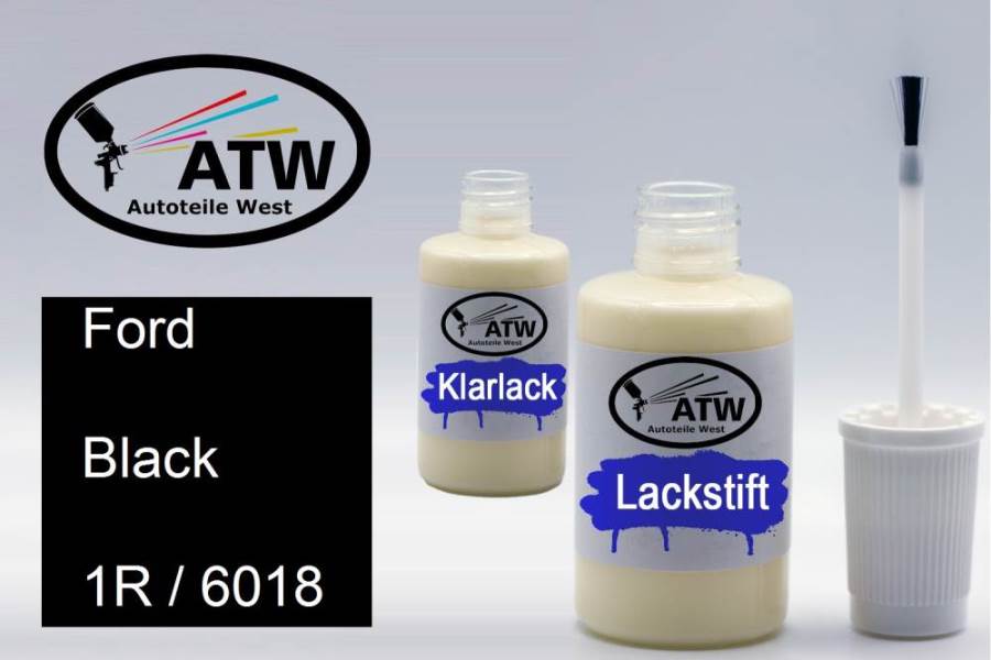 Ford, Black, 1R / 6018: 20ml Lackstift + 20ml Klarlack - Set, von ATW Autoteile West.